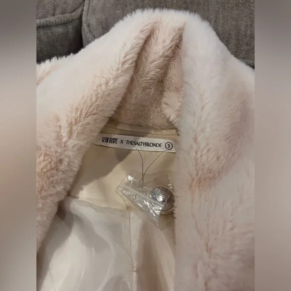 12th Tribe x The Salty Blonde cream long fur lined pea coat - Picture 3 of 10